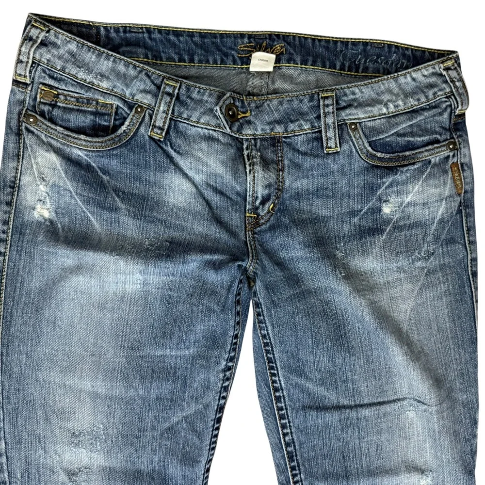 Silver Jeans Tuesday Bootcut Mens 34x33 Blue Good Distressed Low Rise‎ Denim
